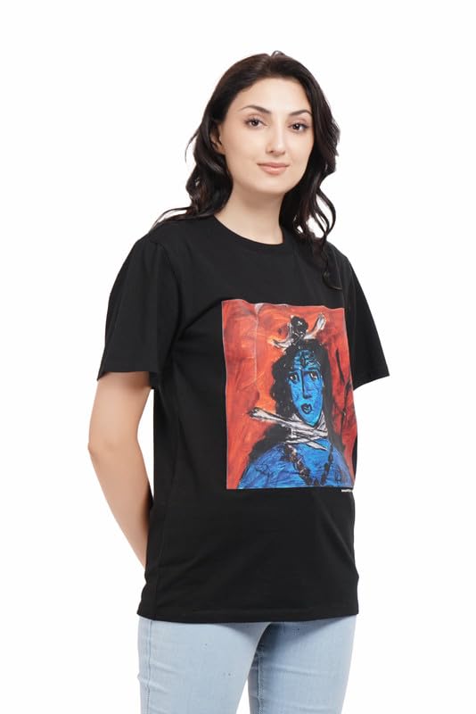 Front Printed Lord Shiva Half Sleeve Men and Women Cotton T Shirt(S04)