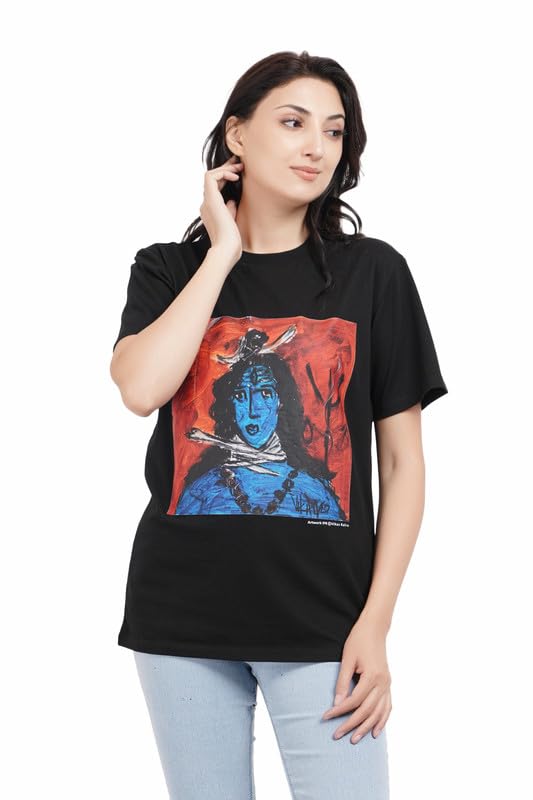 Front Printed Lord Shiva Half Sleeve Men and Women Cotton T Shirt(S04)