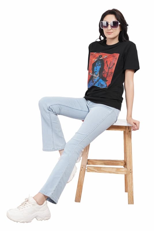 Front Printed Lord Shiva Half Sleeve Men and Women Cotton T Shirt(S04)