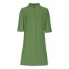 Women Button Down Work Sheath Dress Summer Half Sleeve Stand Collar Tunic Dresses Casual Solid Knee Length Dress
