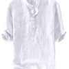 Mens Linen Shirts Casual Cotton 3/4 Sleeve Regular-Fit Henley T-Shirt Summer Lightweight Beach Yoga Tops