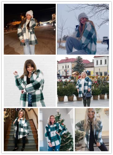 Women's Brushed Plaid Shirts Long Sleeve Flannel Lapel Button Down Cardigan Boyfriend Shacket Jacket Coats