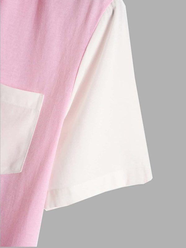 Men's Colorblock Button Down Short Sleeve Pocket Front Shirt Tops