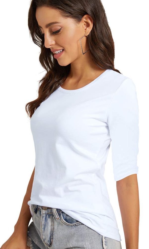 Women's Basic Half Sleeve Crew Neck T-Shirt Casual Solid Slim Cotton Top