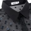 Women's Button Down Shirt Polka Dots Sheer See Through Long Sleeve Blouse Mesh Sheer Puff Sleeves Top