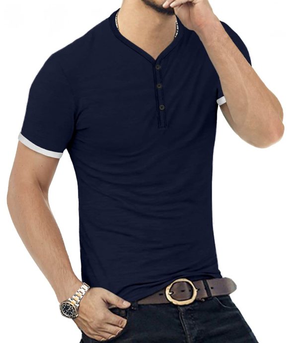 Mens Casual Slim Fit Basic Henley Short/Long Sleeve Fashion Cotton T-Shirt
