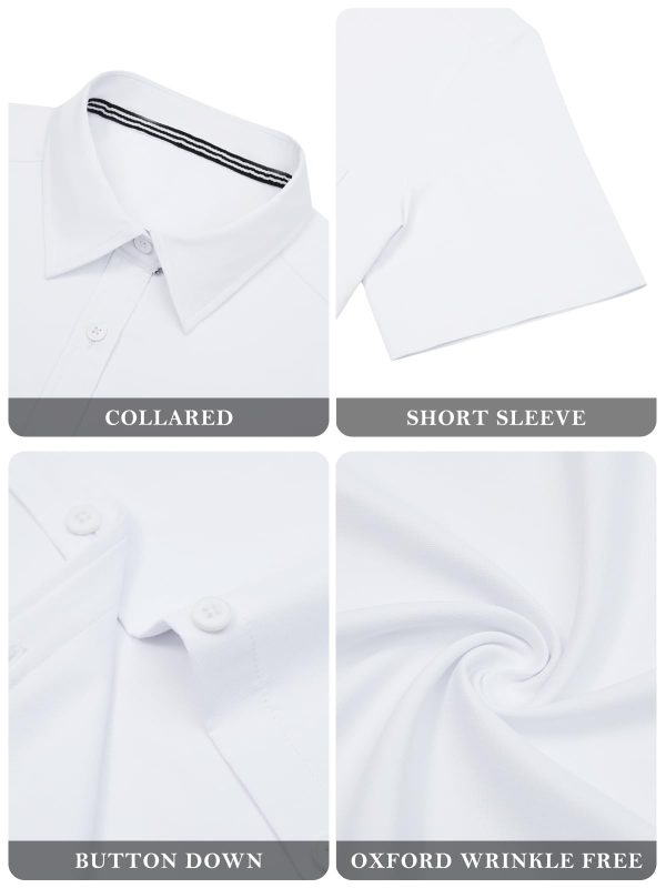 Womens Short Sleeve Button Down Shirts Stretch Oxford Shirts Cotton Dress Shirt Collared Blouse Formal Work Tunic Tops