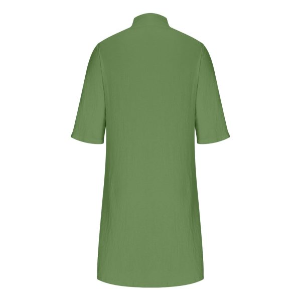 Women Button Down Work Sheath Dress Summer Half Sleeve Stand Collar Tunic Dresses Casual Solid Knee Length Dress
