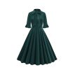 Women Velvet 1950s Vintage Dress Bowtie Neck Half Sleeve Cocktail Swing Dresses Audrey Hepburn Rockabilly Prom Dress