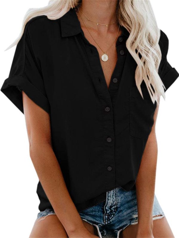 Womens Button Down Shirts Short Sleeve Linen Cotton Collared Button Up Casual Blouses Oversized Tops with Pocket
