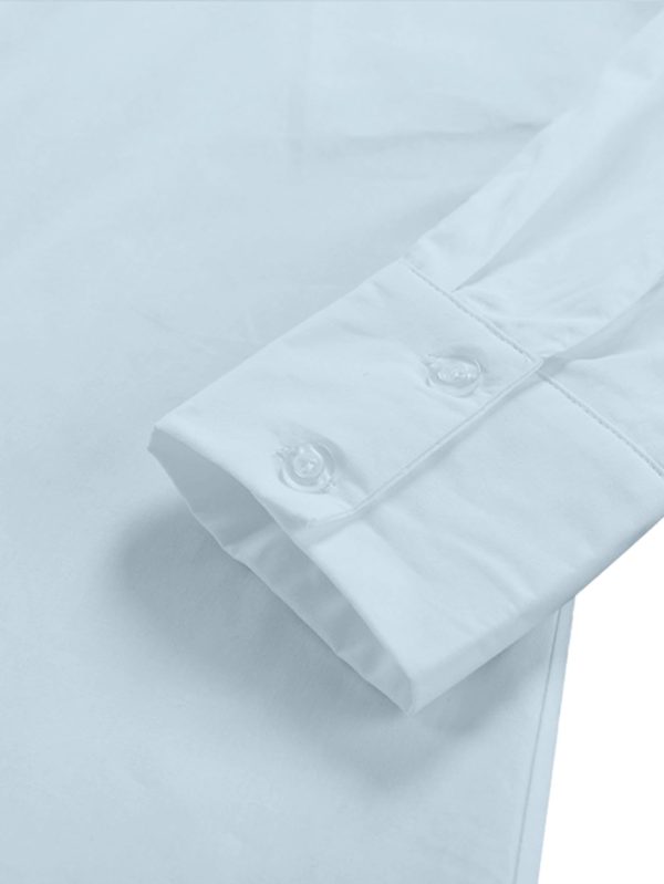 Women's Casual Shirt Dress Collar V Neck Button Down Loose Long Sleeve Mini Dresses Baby Blue Medium