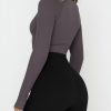 Women's Long Sleeve Workout Shirts Half Zip Pullover Sweatshirt Cropped Ribbed Yoga Running Athletic Tops
