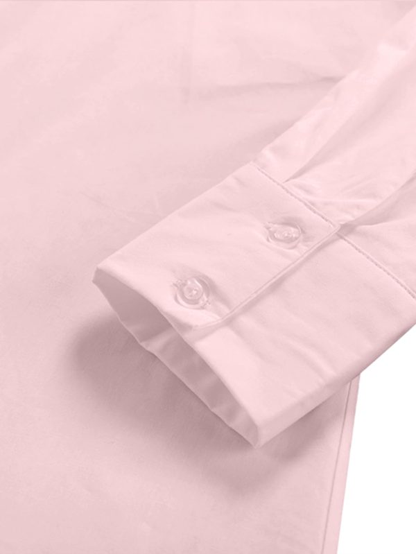 Women's Casual Shirt Dress Collar V Neck Button Down Loose Long Sleeve Mini Dresses Light Pink Large