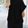 Womens Button Down Shirts Short Sleeve Linen Cotton Collared Button Up Casual Blouses Oversized Tops with Pocket