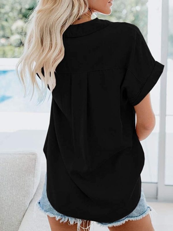 Womens Button Down Shirts Short Sleeve Linen Cotton Collared Button Up Casual Blouses Oversized Tops with Pocket