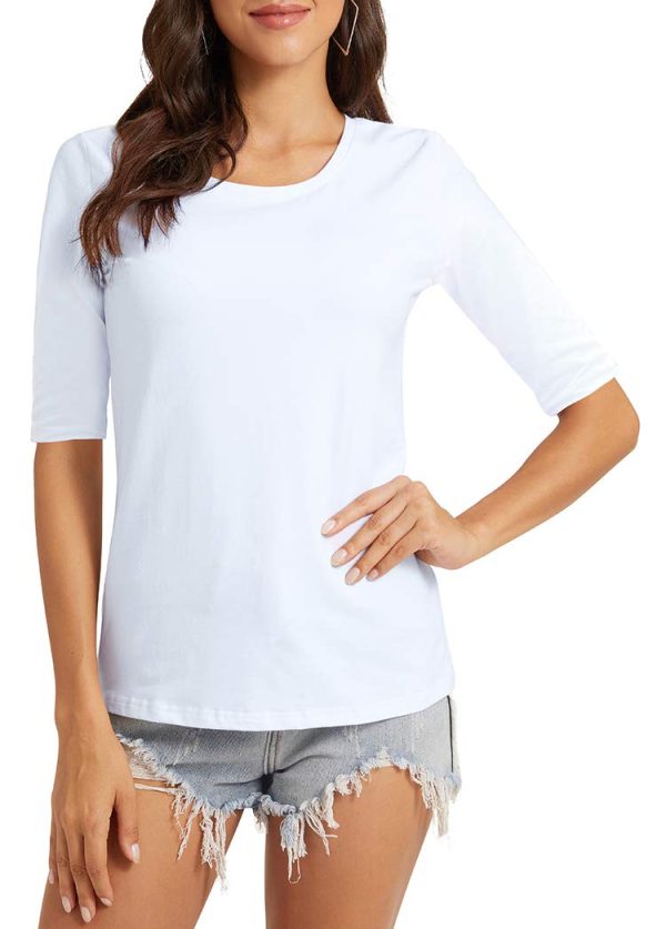 Women's Basic Half Sleeve Crew Neck T-Shirt Casual Solid Slim Cotton Top