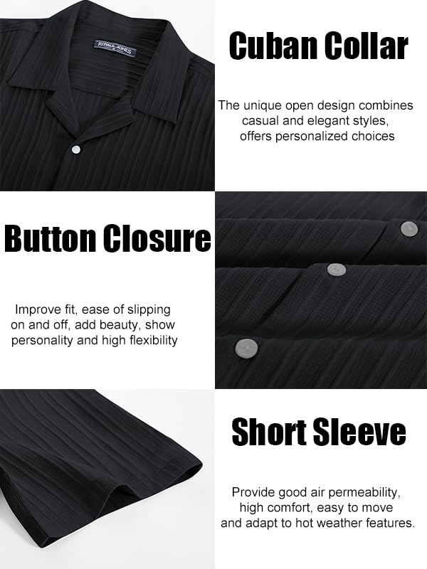 Men's Casual Button Down Shirts - Short Sleeve Summer Textured Beach Wrinkle-Free Shirts