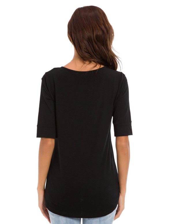 Womens Cotton Tops Summer Casual Fitted T Shirt Half Sleeve Tunic Comfy Tee