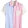 Men's Colorblock Button Down Short Sleeve Pocket Front Shirt Tops