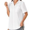 Women’s Short Sleeve Button Down Shirt Collared Cotton Casual Summer Blouse Top with Pocket