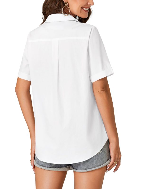 Women’s Short Sleeve Button Down Shirt Collared Cotton Casual Summer Blouse Top with Pocket
