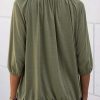 Women's Solid Crew Neck T Shirt Blouse Cotton Half Sleeve 3/4 Sleeve Casual Loose Pleated Basic Tops