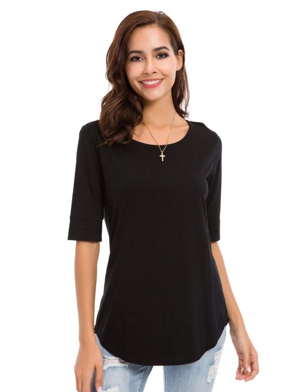 Womens Cotton Tops Summer Casual Fitted T Shirt Half Sleeve Tunic Comfy Tee