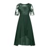 Women's Chiffon Lace Mesh Patchwork Empire Waist Dresses Summer Half Sleeve Pleated Fashion Flwoy A-Line Midi Dress