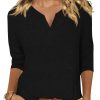 Womens V Neck 3/4 Sleeve T-Shirts Solid Color Casual Basic Tops Summer 2024 Tees Blouses Loose Fit Pullover 2024