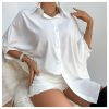 Women's Button Down Batwing Sleeve Shirts Casual Loose Tops Solid Blouses