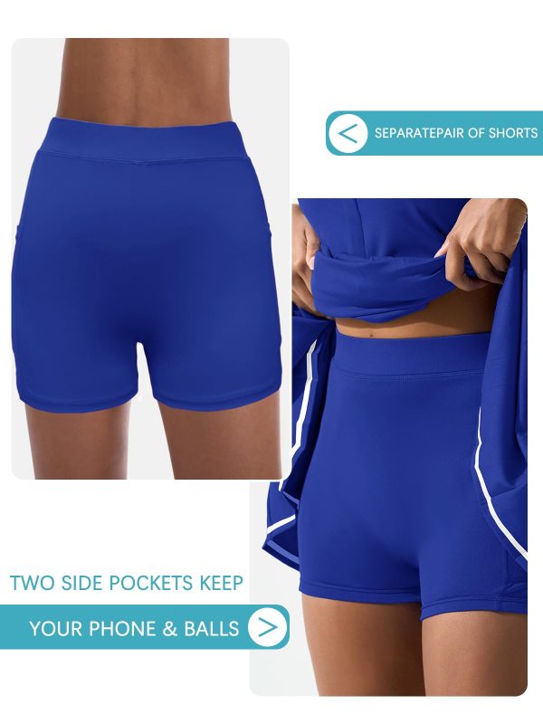 Tennis Dress with Shorts and Bra Sleeveless Contrast Polo Half Zip Pleated Athletic Workout Golf Dresses