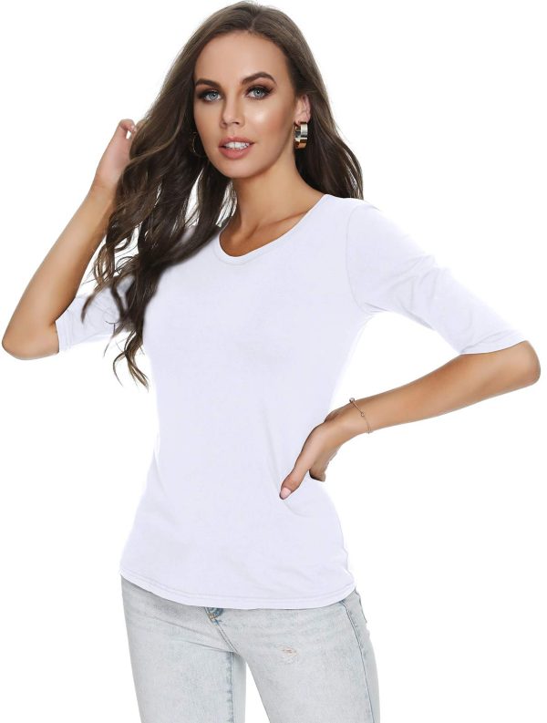 Women's Basic Half Sleeve Round Neck T-Shirt Stretchy Casual Cotton Tops