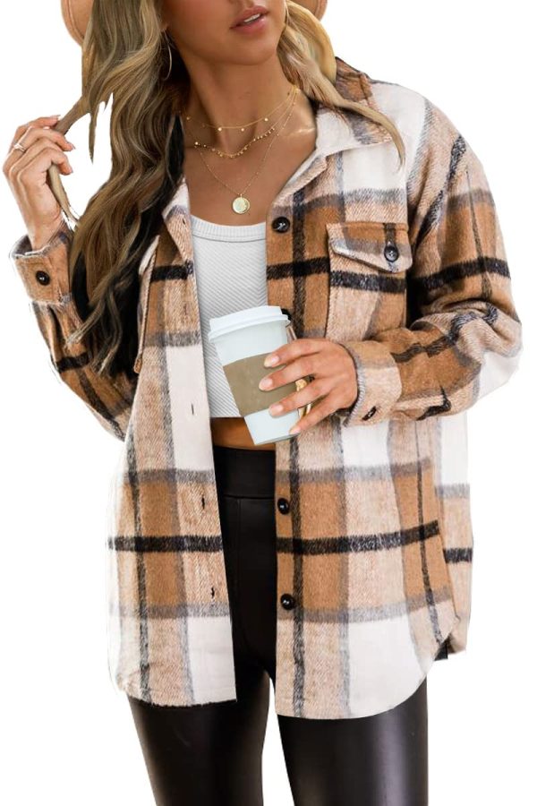 Womens Fall Outfits Fashion Clothes Shackets Flannel Plaid Button Down Long Sleeve Shirts Jackets