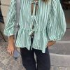Women Y2K Peplum Puff Sleeve Shirts Teen Girls Lace Up Babydoll Ruffle Hem Blouse Tie Front Cute Summer Tops