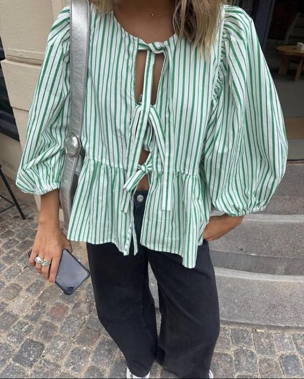 Women Y2K Peplum Puff Sleeve Shirts Teen Girls Lace Up Babydoll Ruffle Hem Blouse Tie Front Cute Summer Tops