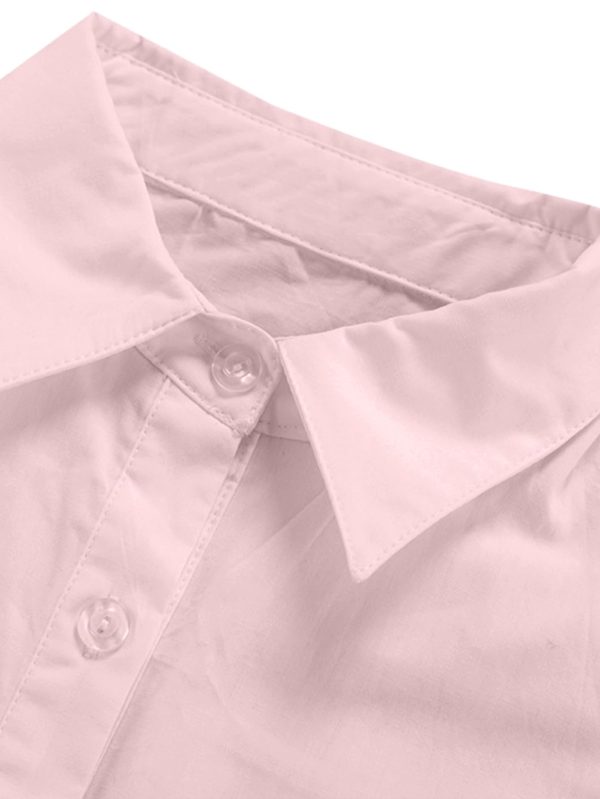 Women's Casual Shirt Dress Collar V Neck Button Down Loose Long Sleeve Mini Dresses Light Pink Large