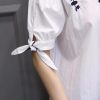 Girl's Fashion Embroidery Half Sleeve Shirt White