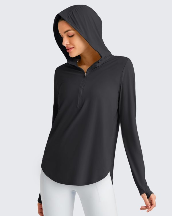 Lightbreeze Womens UPF 50+ Sun Shirts with Hoodie Long Sleeve Workout Tops Half Zip Rash Guard Hiking Fishing