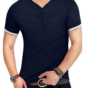 Mens Casual Slim Fit Basic Henley Short/Long Sleeve Fashion Cotton T-Shirt