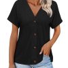 Womens Summer Tops Short Sleeve Button Down Shirts Casual V Neck T Shirts Trendy Tunic Tops