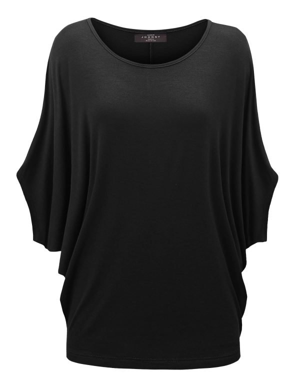 Women's Scoop Neck Half Sleeve Batwing Dolman Top - Plus Size