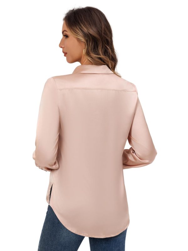 Women's Satin Button Down Shirt, Long Sleeves Silk Dress Shirt, Relaxed Fit Business Casual Silk Top for Work