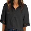 Womens Summer Tops Dressy Casual V Neck Short Sleeve Shirts Solid Button Down Blouses Tops