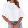 Women Half Sleeve Cropped T-Shirts Drop Shoulder Round Neck Crop Tops Casual Summer Solid Color Basic Tees