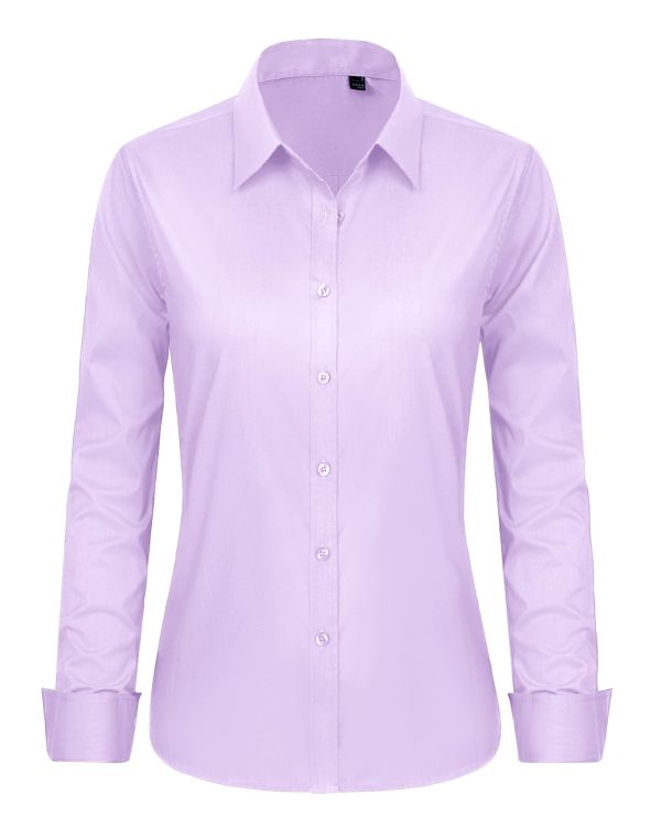 Womens Button Down Shirt Long Sleeve Dress Shirts Stretch Solid Work Blouse Collared Shirts for Business Office