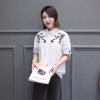 Girl's Fashion Embroidery Half Sleeve Shirt White