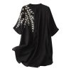 Womens Cotton Linen Tunic Shirts Button Up Half Sleeve Embroidered Blouses Summer Casual Loose Fit Vintage Long Tops
