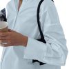 Women's Casual Shirt Dress Collar V Neck Button Down Loose Long Sleeve Mini Dresses Baby Blue Medium