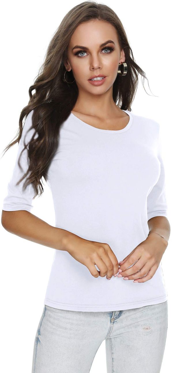 Women's Basic Half Sleeve Round Neck T-Shirt Stretchy Casual Cotton Tops