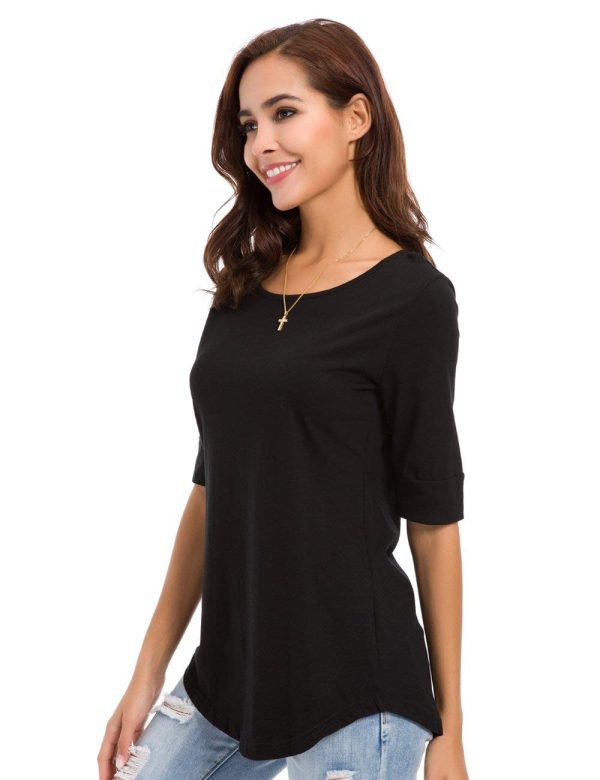 Womens Cotton Tops Summer Casual Fitted T Shirt Half Sleeve Tunic Comfy Tee
